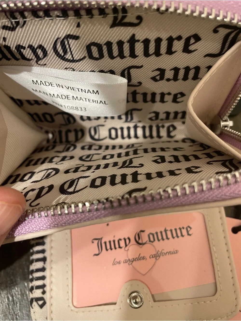 Juicy Couture Pink Embossed Kids Card Wallet with Crystal Logo Charm